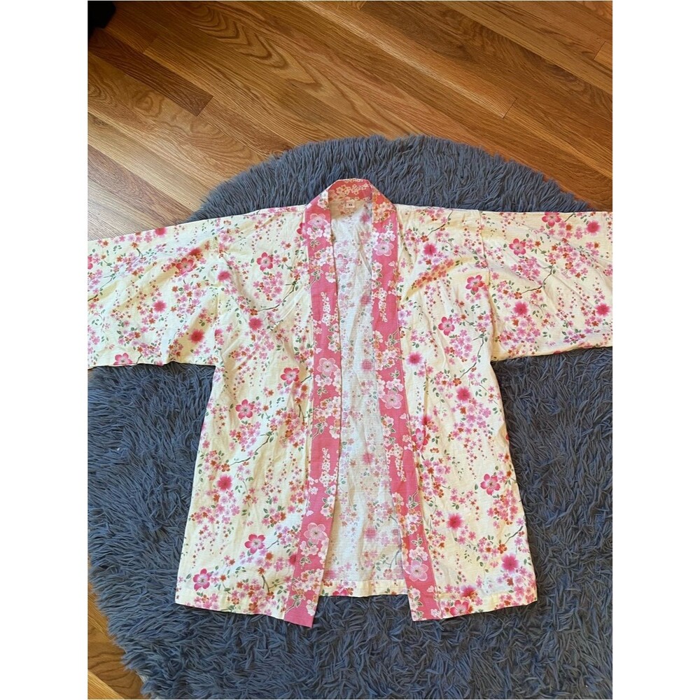 Atelier Izumi Japan Cotton Sakura Flower Kimono Cardigan Size XS